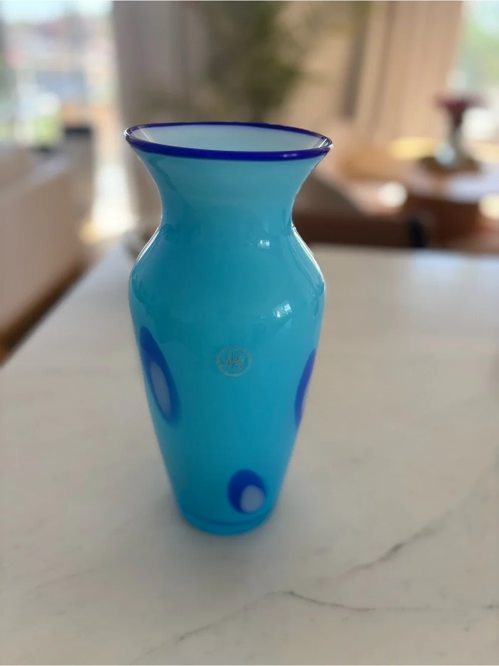 Margie's Garden Hand Blown Blue Vase